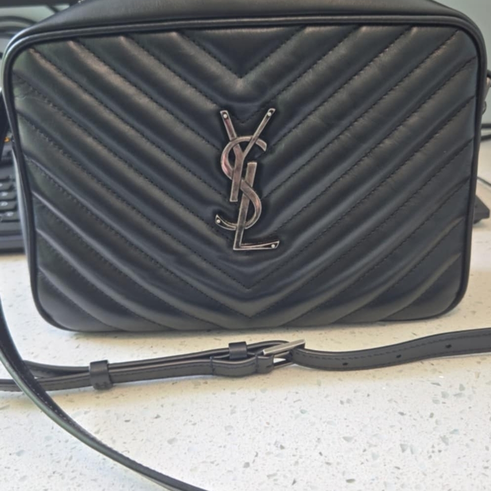 Yves Saint Laurent Black Chevron Quilted Crossbody Bag